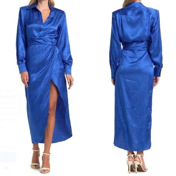 RONNY KOBO Bernice Satin Midi Dress in Dark Blue New with Tags!